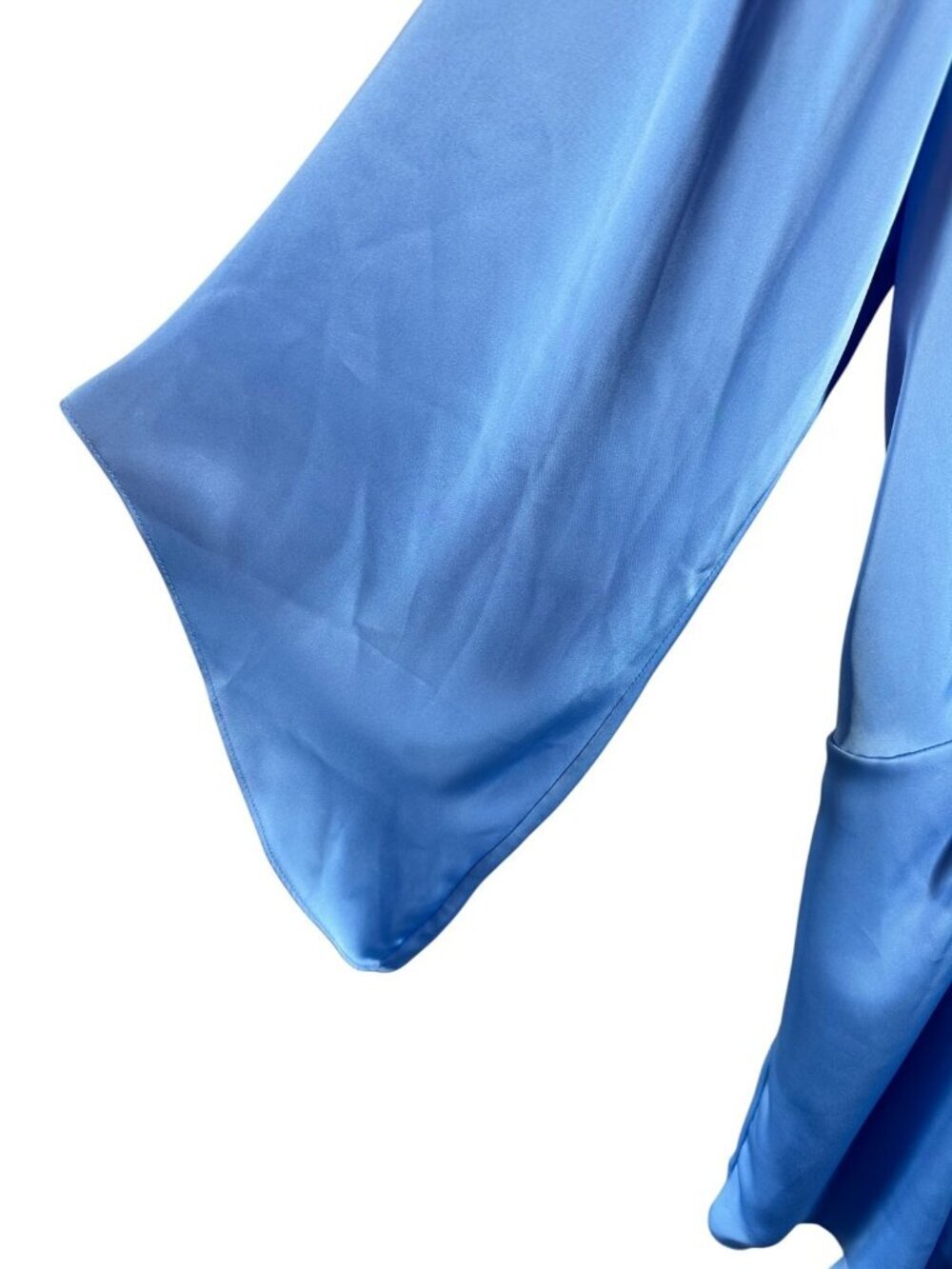 Ramy Brook Blue Satin Twist Front Mini Dress Bell Sleeve Shirt Dress Size L - Picture 4 of 8